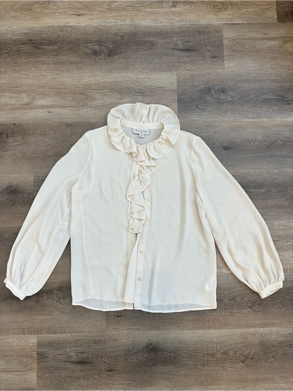 Nili Lotan Ivory Ruffle-Front Blouse